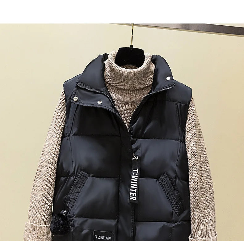Woman Cotton Vest Winter Korean Style Buttons Zipper Solid Color High Neck Fashion woman's Vest Dropshipping Sale LDY002