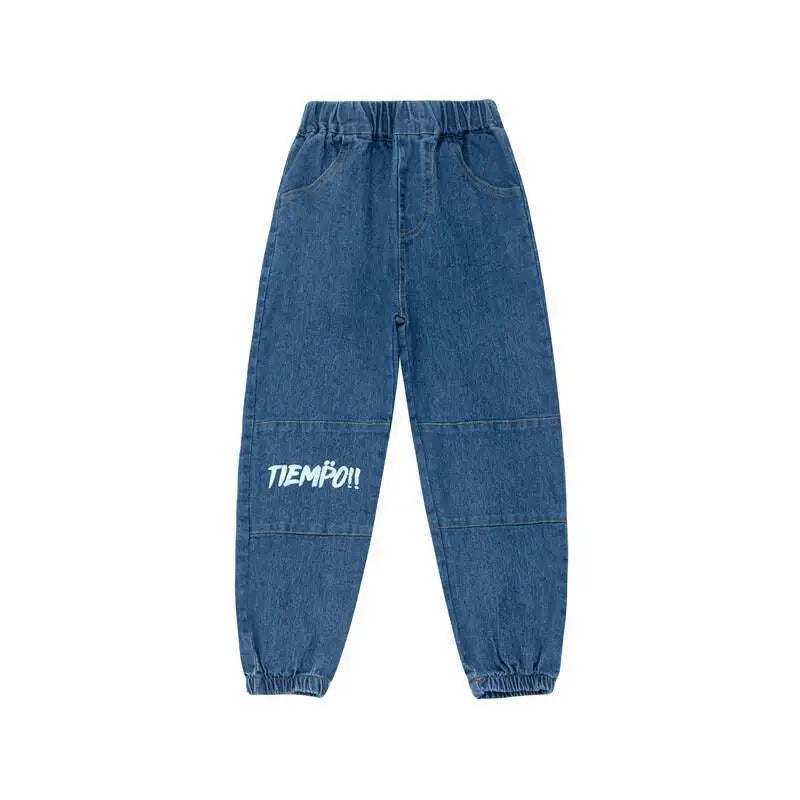 Pantalones vaqueros de primavera y otoño para niños de 4 a 6 años, de algodón con estampado y empalme elástico, pantalones vaqueros coreanos para adolescentes, ropa para niños nueva