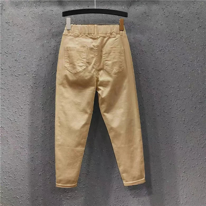 2025 Fashion Summer Women Harem Pants All-matched Casual Cotton Denim Pants Elastic Waist Solid Yellow White Jeans Female 3XL