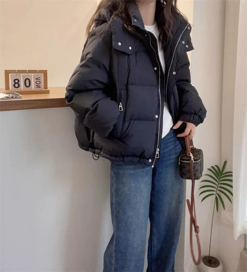 Fashion Parkas Jacket Women's Korean 2024 New Autumn Winter Loose Hooded Thicken Warm Down Cotton Padded Short Coats Female Tops