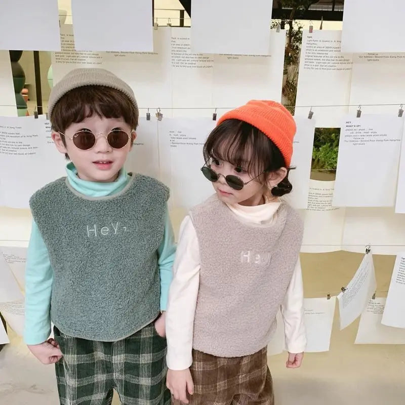Vests & Waistcoats Girls Boys Polar Fleece Jacket Outer Wear Casual Simple Letter Embroidered Jacket Autumn Winter Children's