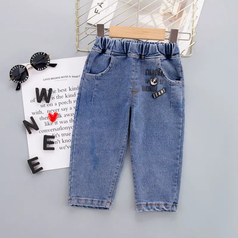 New Hot Baby Boys Girls Jeans Pants Children Trousers Boys Girls Jeans Boys Casual Pants Cartoon Jeans Kids 1 2 3 4 YEARS