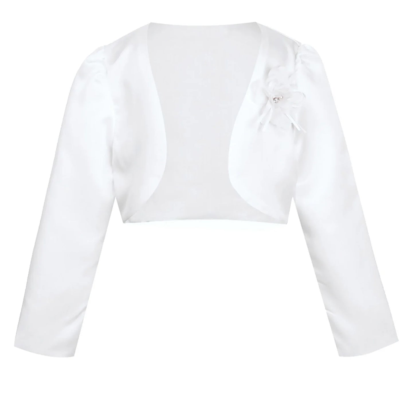 Kids Girls Satin Bolero Jackets Rhinestone Flower Elegant Cardigan Long Sleeve Open Front Shrug Cape Wedding Party Dress Outwear