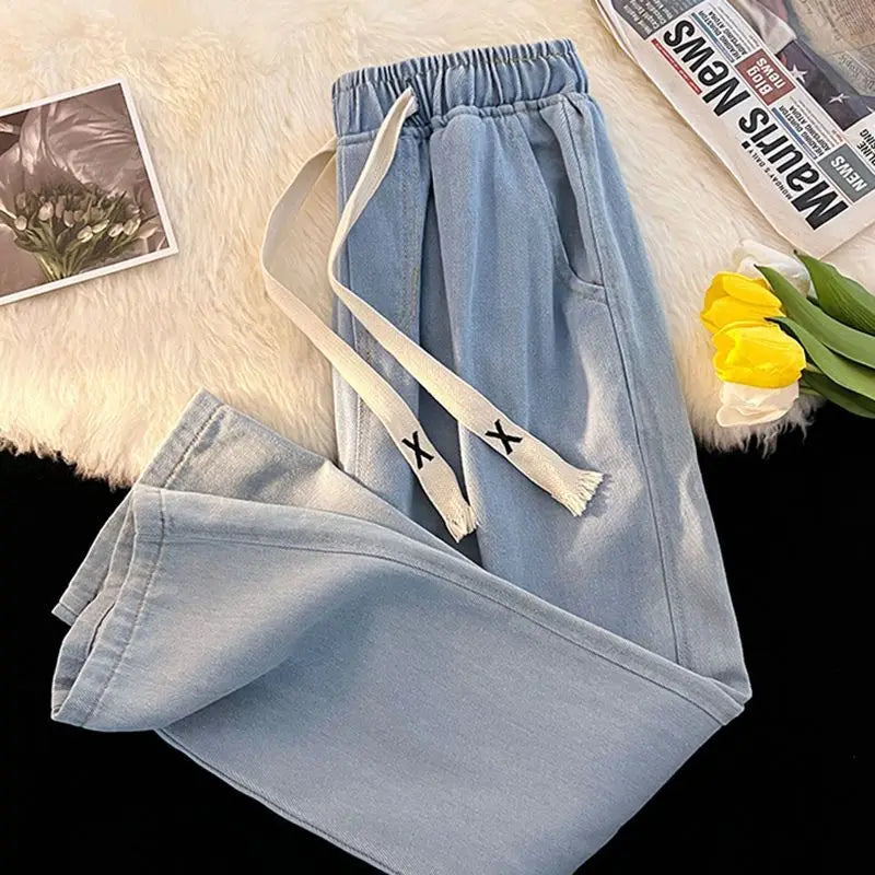 2023 New Spring And Winter Wide-leg Jeans Women Loose Straight Leg All Draped Trousers Students High-waisted Nine-point Pants