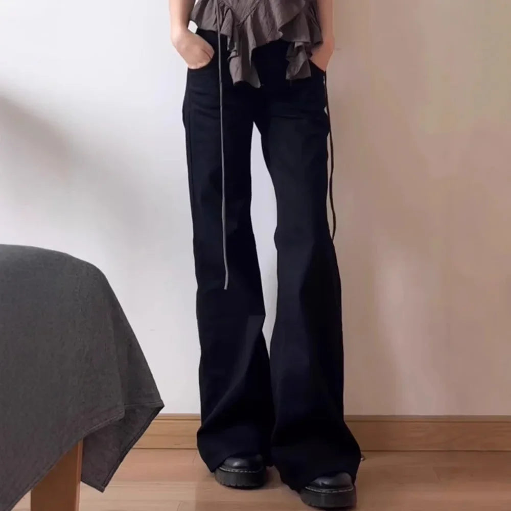 Vaqueros de talla grande estilo americano con cintura baja, anchos y micro acampanados para mujer, corte holgado, versátil y recto, para principios de otoño