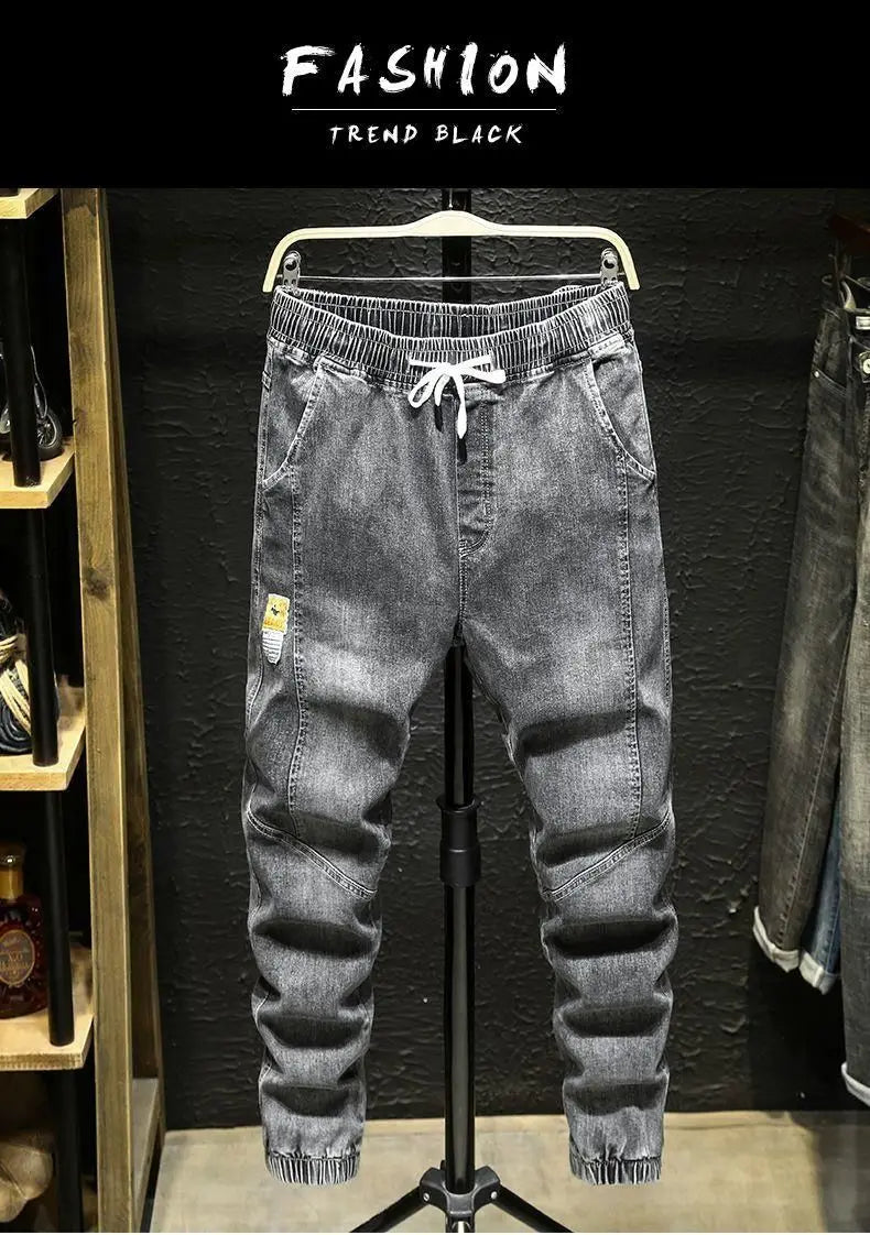 Spring Autumn 2022 New Denim Jeans Men's Elastic Waist Loose Students Teenagers Cowboy Streetwear Harem Leg Long Track Pants Men