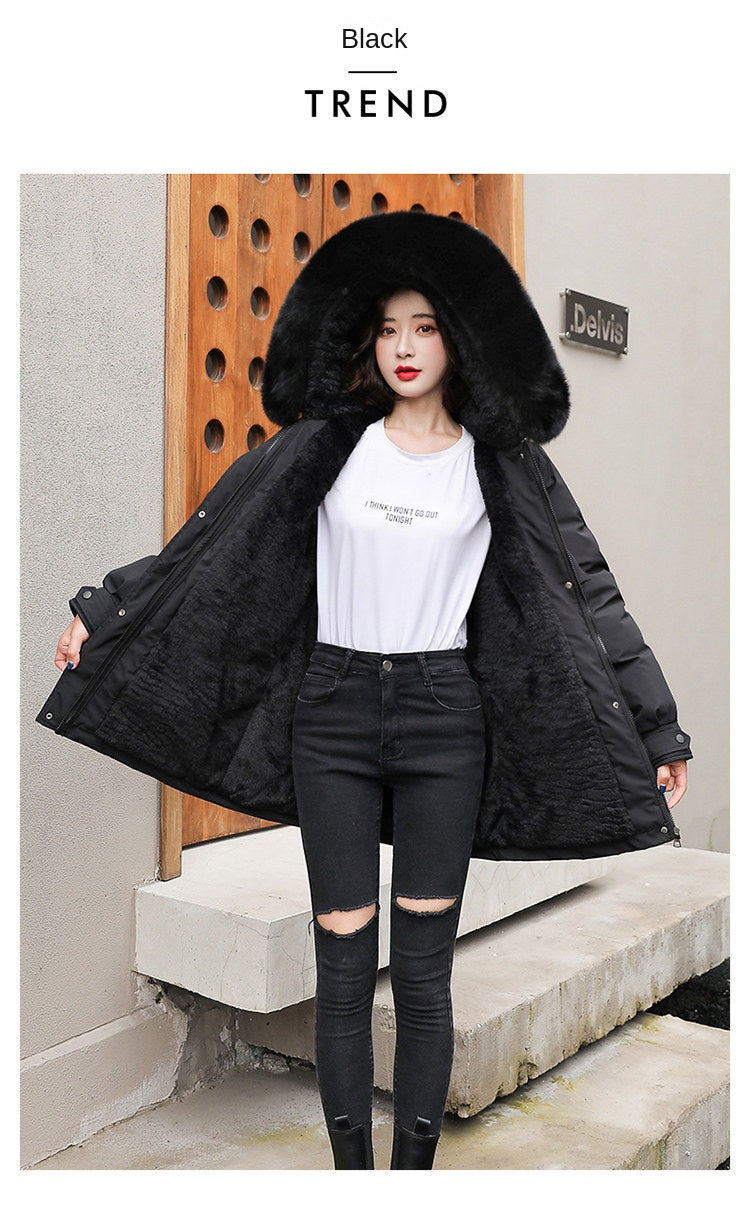 Women Parka Fashion 2023 Winter Jacket Slim with Fur Collar Warm Snow Wear Padded Clothes Long Coat Wool Liner Hooded Parkas