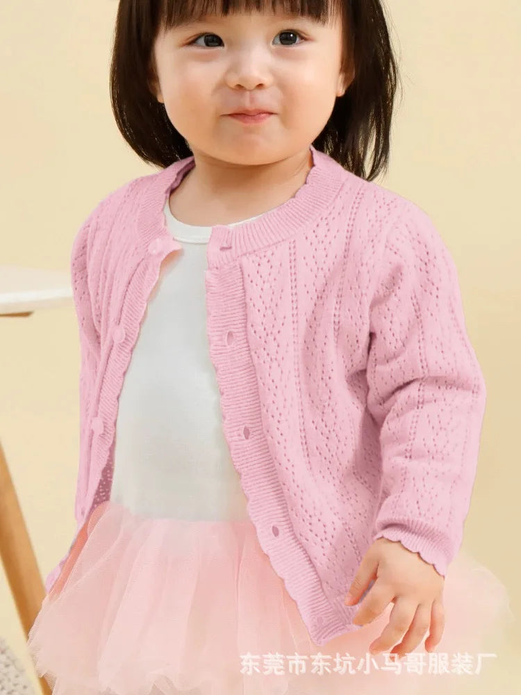 Coat Children Girl Spring Summer Lightweight Style Cotton Solid Open-knit Sun Shirt Cardigan Versatile Sweet Fashion Casual