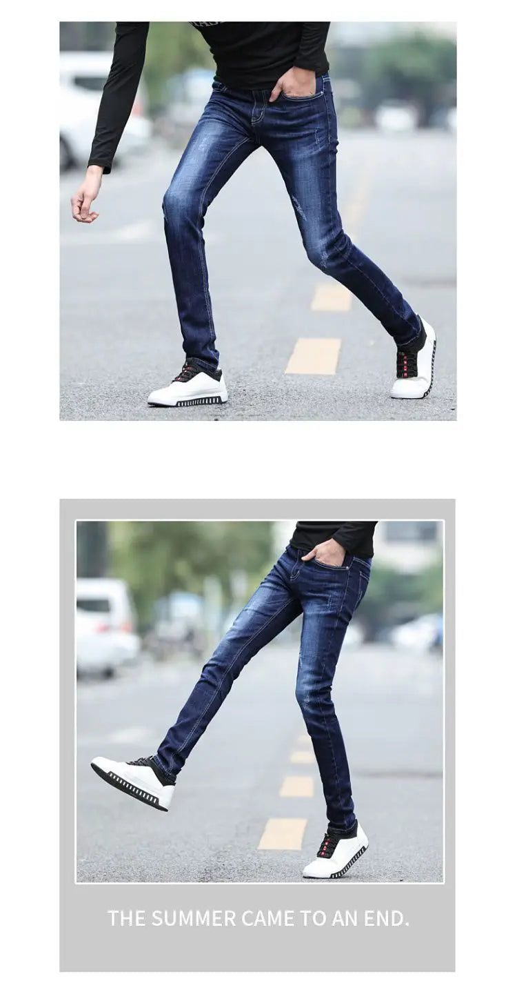Pantalones vaqueros de diseño de primavera y otoño para hombre, estilo coreano, estilo boy friend, de algodón, elásticos, ajustados e informales.