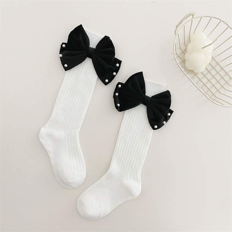 1 Pair Kids Girl Sock Rerto Lace Bow Princess Calf Sock for Children Girl Spring Summer Thin Stocking Knee High Baby Girl Sock