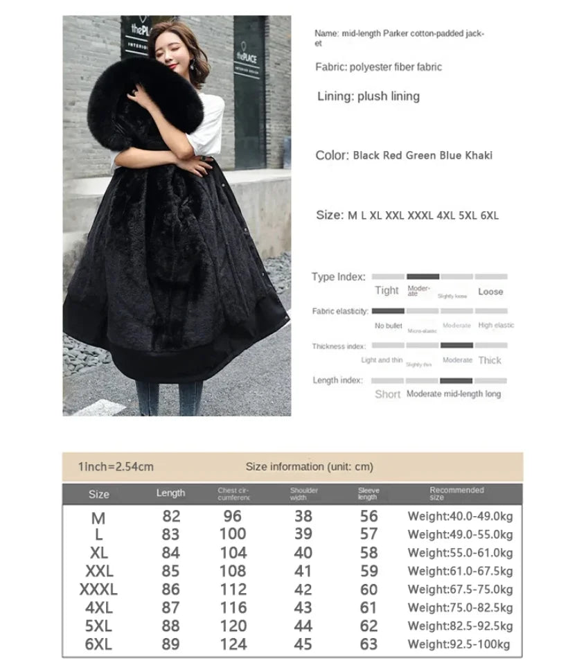 Women Winter Jacket Parka Clothes Loose Long Coat Wool Liner Hooded Jacket Fur Collar Warm Thick Snow Wear Oversize Padded Parka