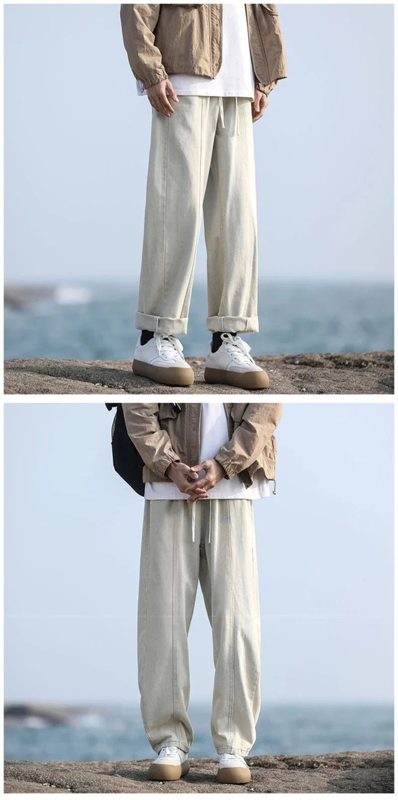 New Korean Fashion Baggy Jeans For Men Classic Drawstring Straight Denim Pants Y2K Vintage Jean Streetwear Wide-leg Trousers