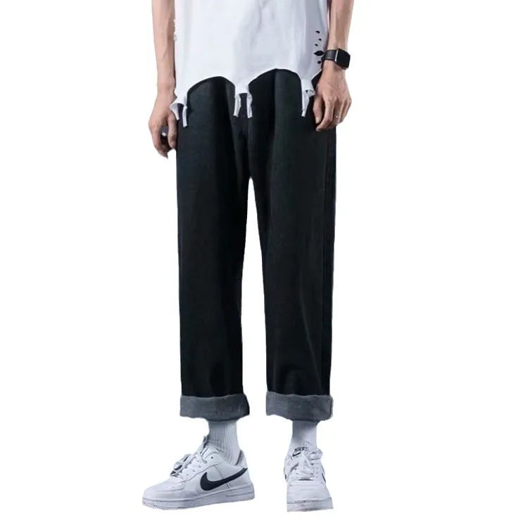 Pantalones vaqueros de mezclilla para hombre, de pierna ancha, largos hasta el suelo, holgados, informales, de cintura alta, lisos, sencillos y rectos, otoño 2024