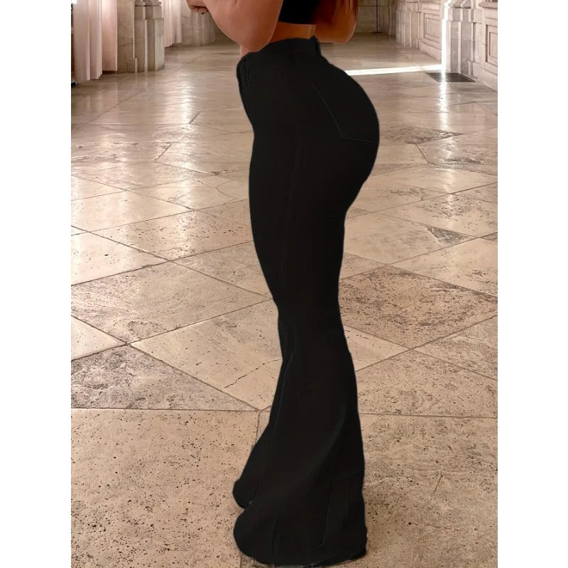 Pantalones vaqueros 2025 para mujer, estilo europeo y americano, elásticos, de cintura alta, de color liso y con microtirón.
