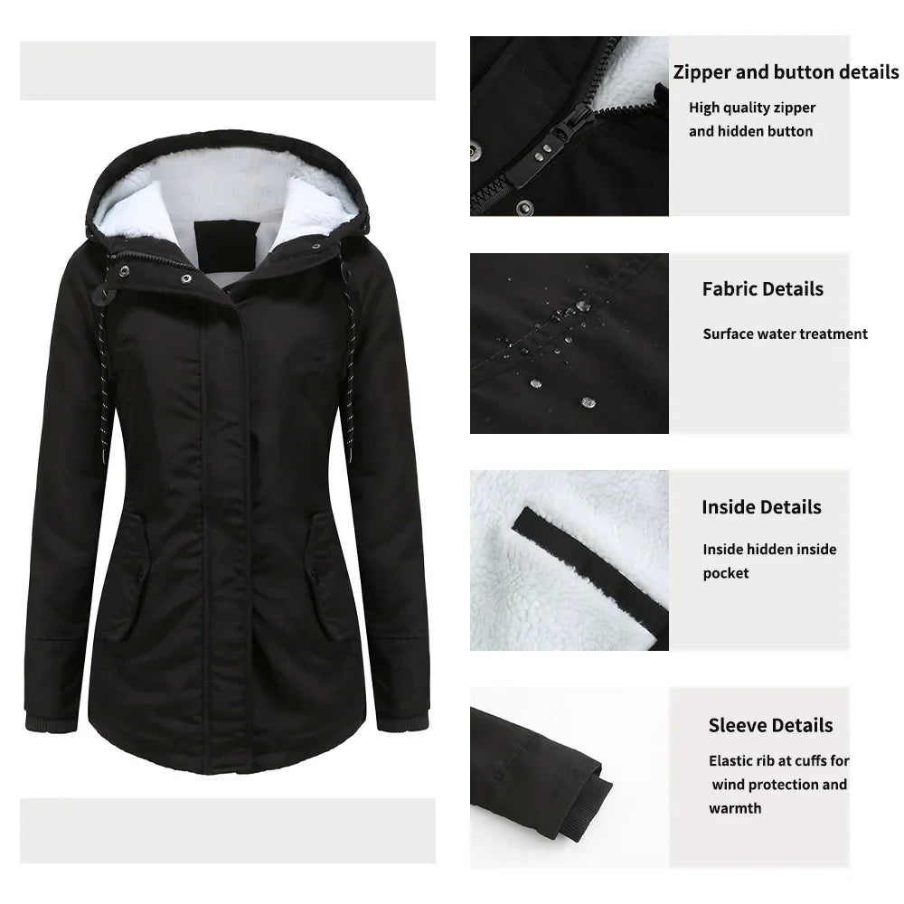 2023 Womens Parker Coat Autumn/winter Cotton-padded Jacket for Women Thickened Jacket Womens Casual Hooded Coat