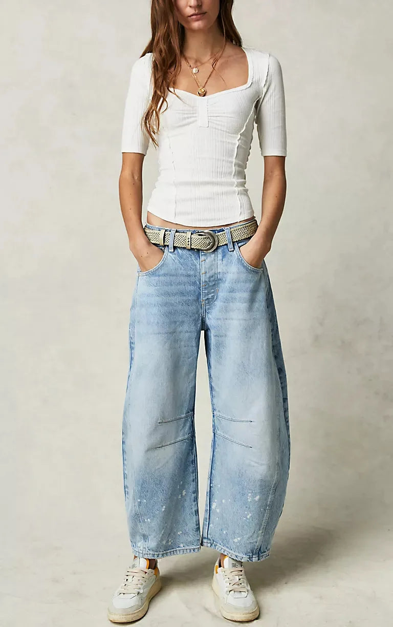 Pantalones vaqueros holgados de pierna ancha para mujer, decolorados, de color liso, de cintura alta, a la moda, hasta el tobillo