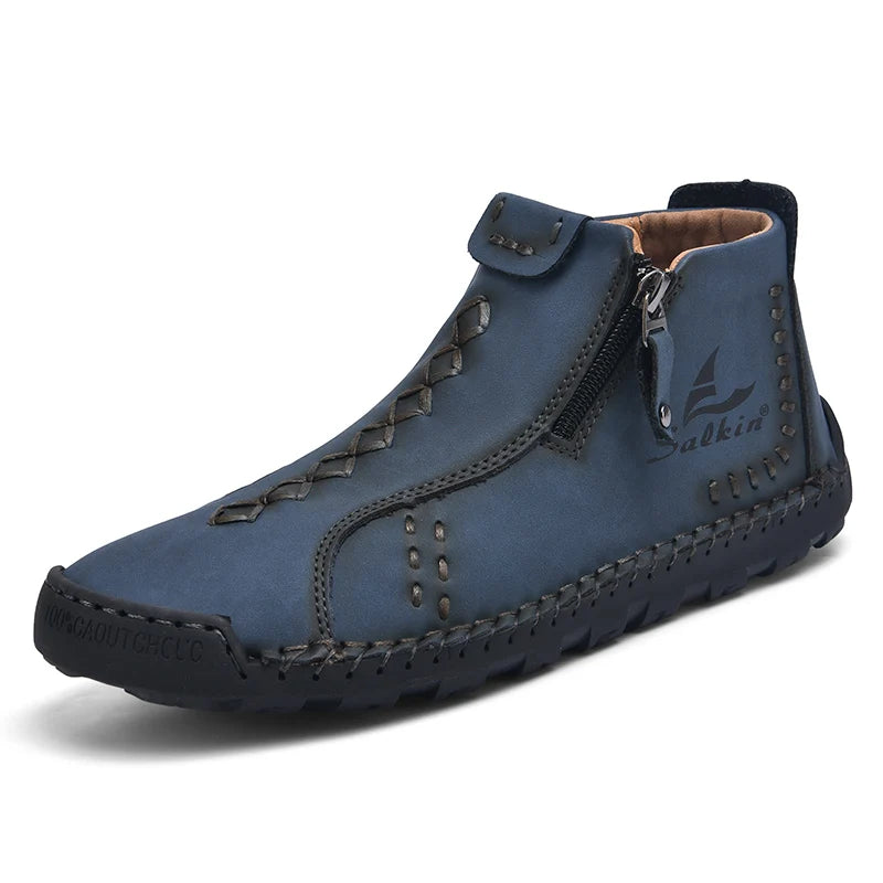 Nuevas botas de invierno hechas a mano en piel para hombre, con diseño de cremallera, transpirables, informales, de piel, botines para hombre, para exteriores