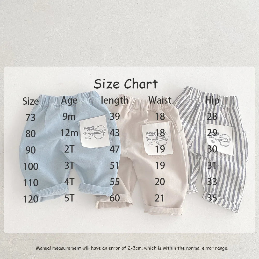 1-5Y Kid's Jeans Loose Solid Boys Denim Pants Patchwork Pocket Girls Straight Trousers Casual Kids Outdoor Pants
