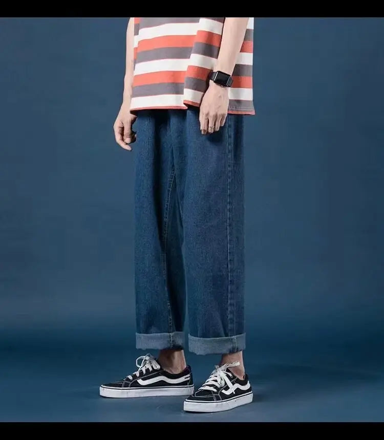 Pantalones vaqueros de mezclilla para hombre, de pierna ancha, largos hasta el suelo, holgados, informales, de cintura alta, lisos, sencillos y rectos, otoño 2024