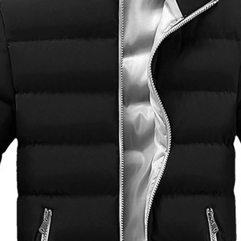Parkas Zipper Pockets Long Sleeve Men Padded Cotton Coat Zipper Closure Stand Collar Slim Male Puffer Coat Male Windbreaker