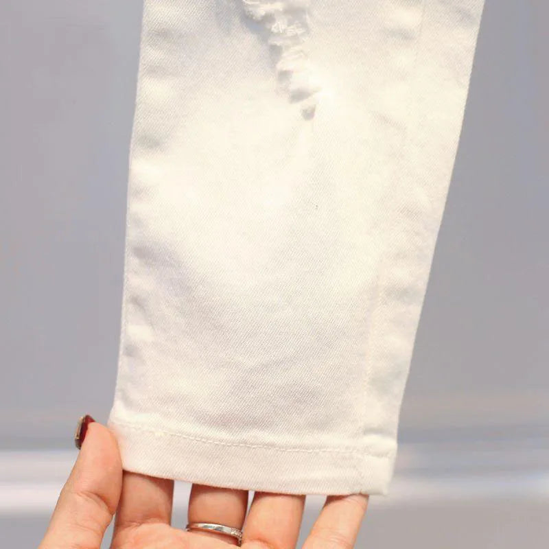 Pantalones vaqueros blancos de mezclilla para niñas y niños de otoño 2025, pantalones rotos para niños de 2, 3, 4, 5, 6 y 7 años
