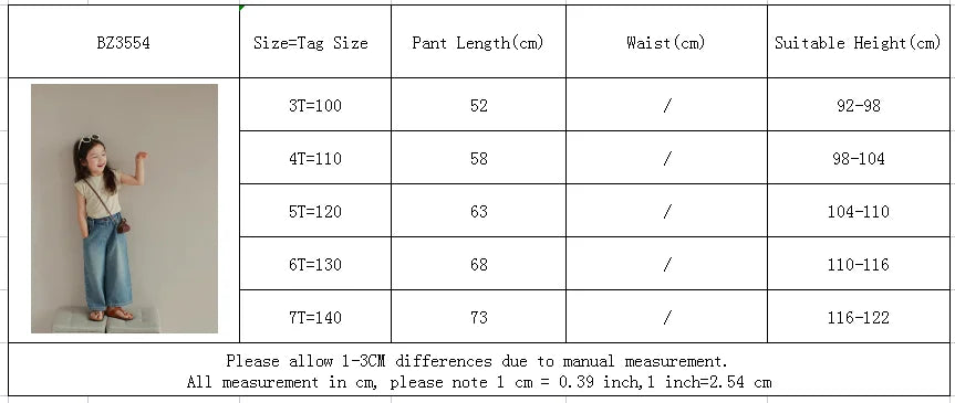 Humor Bear Girls’ Jeans Kids Clothing Summer Baggy Multi-pocket Elastic-waisted Long Jeans Wide-leg Pants Girls Pants