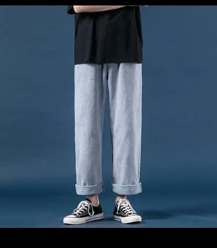 Pantalones vaqueros de mezclilla para hombre, de pierna ancha, largos hasta el suelo, holgados, informales, de cintura alta, lisos, sencillos y rectos, otoño 2024
