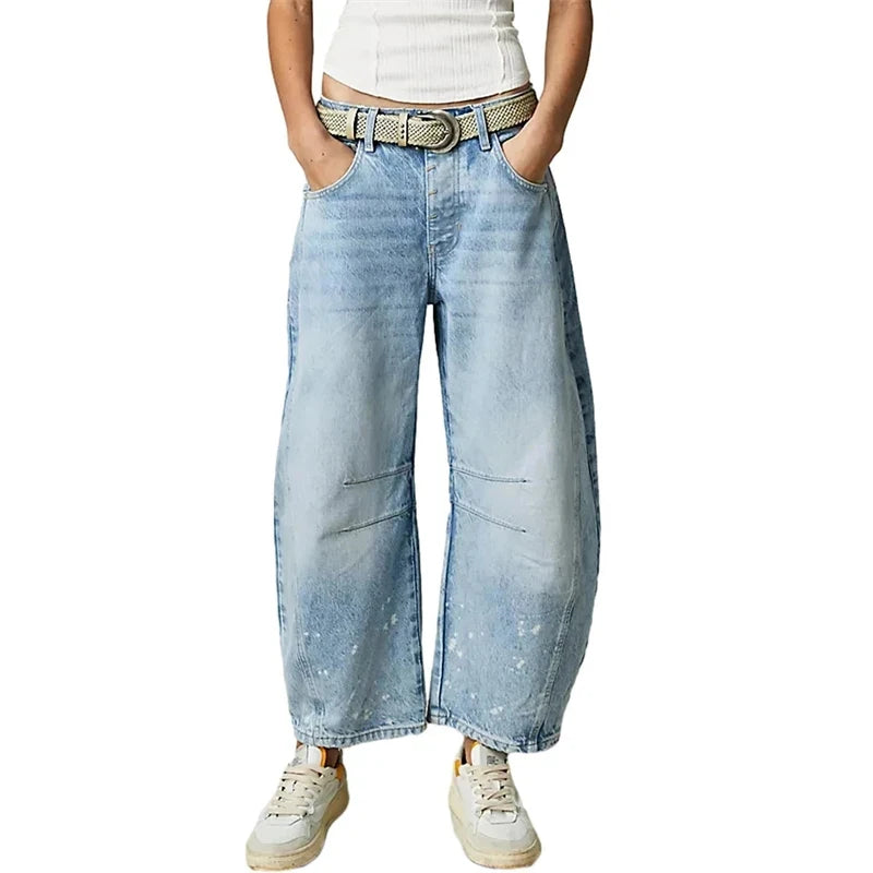 Pantalones vaqueros de pierna ancha para mujer, informales, holgados, de cintura baja, estilo boyfriend, con bolsillos, estilo Y2K