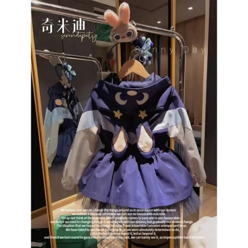 Kawaii Kuromi Cinnamoroll Kids Girls Jacket Autumn New Cartoon Fashion Embroidery Jacket Retract Waist Hooded Outdoor Jackets