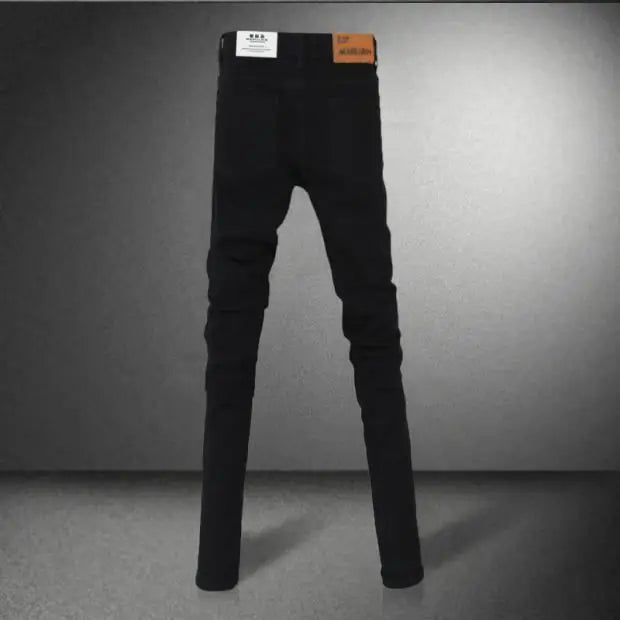 Pantalones vaqueros casuales con cremallera de diseñador para hombre, pantalones vaqueros de mezclilla, primavera y otoño 2024, nuevos pantalones de tubo elásticos negros ajustados de moda coreana para hombre