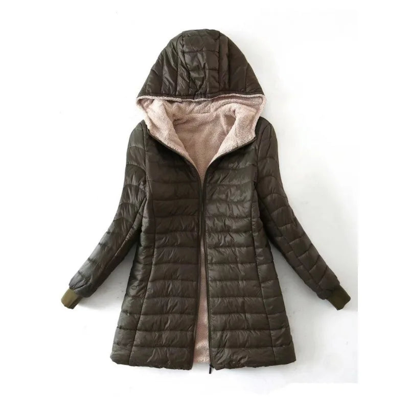 Zipper Cardigan Solid Spliced Women Clothing Parkas Hooded Long Sleeve Outerwear Loose Fit Casual Pockets 2024 Autumn Parka