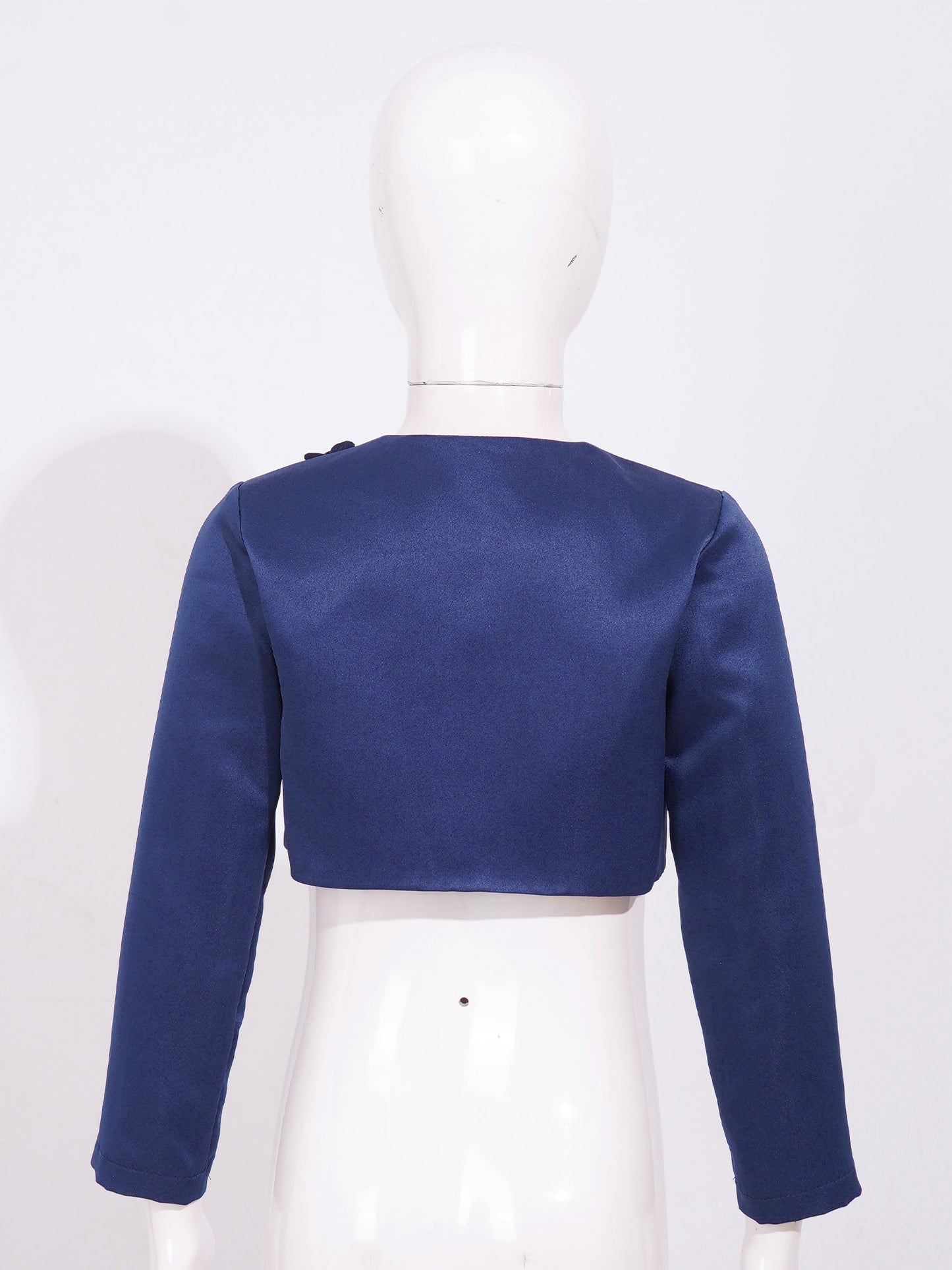 Kids Girls Satin Bolero Jackets Rhinestone Flower Elegant Cardigan Long Sleeve Open Front Shrug Cape Wedding Party Dress Outwear