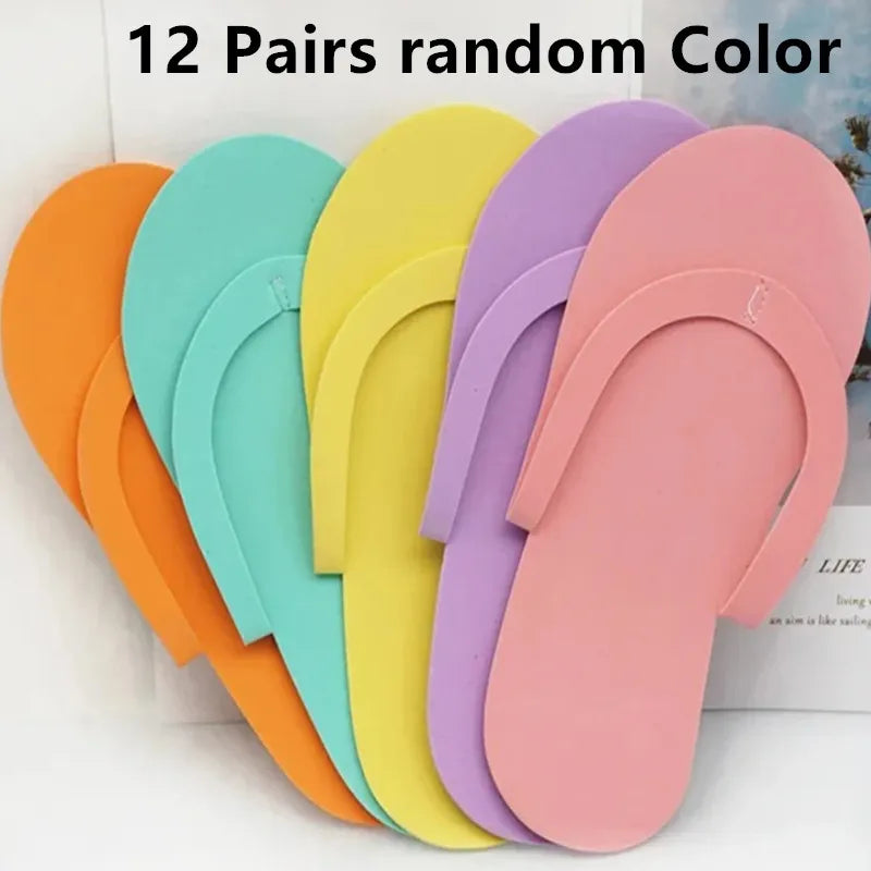 12/24/36 Pairs Random Color Men Women Slippers Foam Disposable Slippers For Salon Spa Hotel Pedicure Foot Flip Flop Slipper