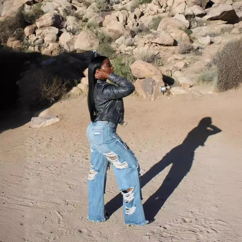 Pantalones vaqueros largos para mujer, elegantes, ajustados, sexys, de cintura alta, con botones y bolsillos, rectos, para verano 2024