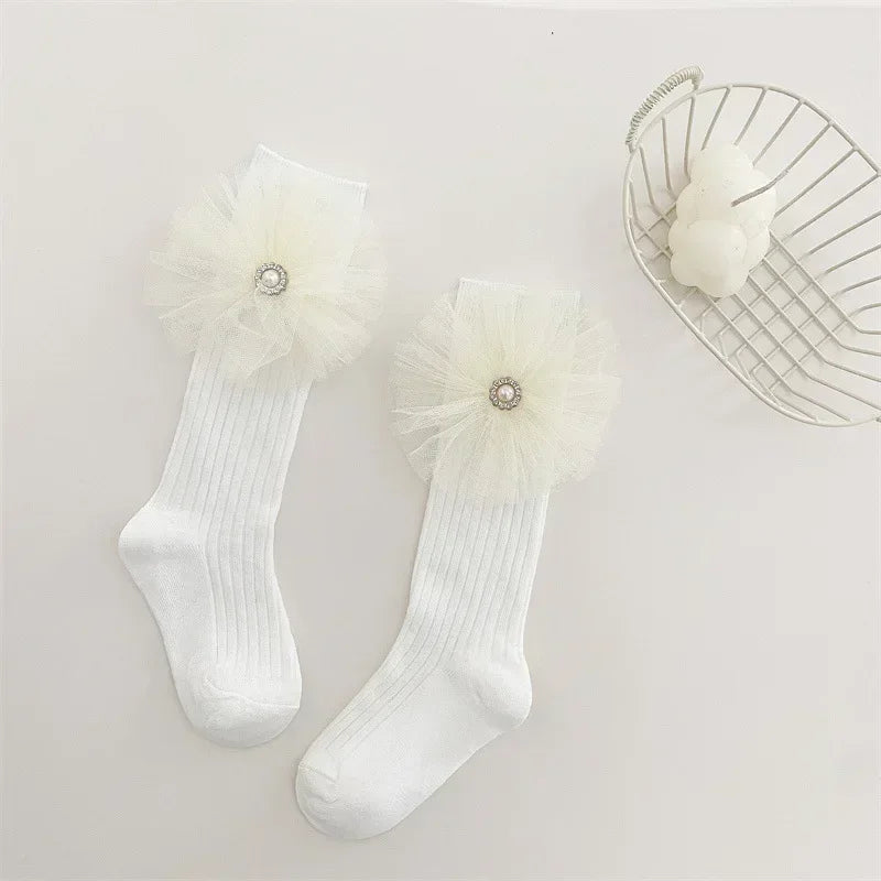 1 Pair Kids Girl Sock Rerto Lace Bow Princess Calf Sock for Children Girl Spring Summer Thin Stocking Knee High Baby Girl Sock