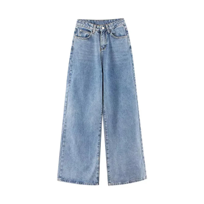 Pantalones vaqueros adelgazantes de cintura alta para mujer, holgados, estilo coreano, de pierna recta, versátiles y drapeados.