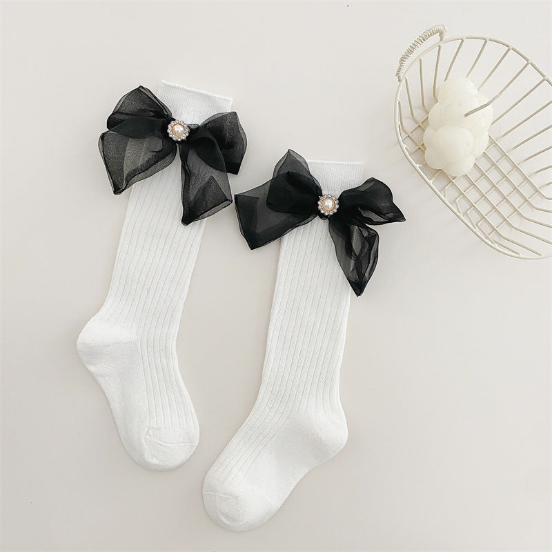 1 Pair Kids Girl Sock Rerto Lace Bow Princess Calf Sock for Children Girl Spring Summer Thin Stocking Knee High Baby Girl Sock