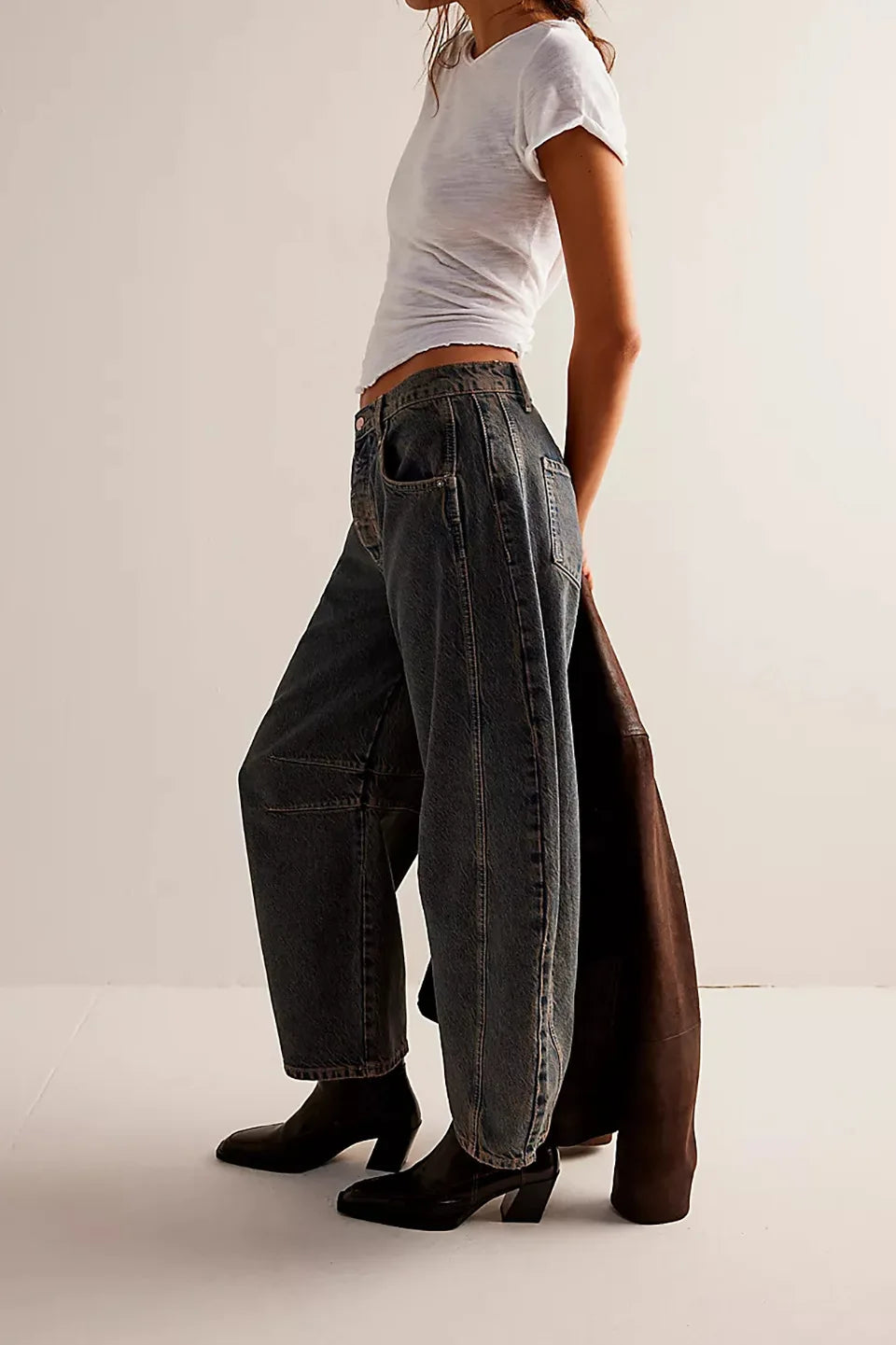 Pantalones vaqueros holgados de pierna ancha para mujer, decolorados, de color liso, de cintura alta, a la moda, hasta el tobillo