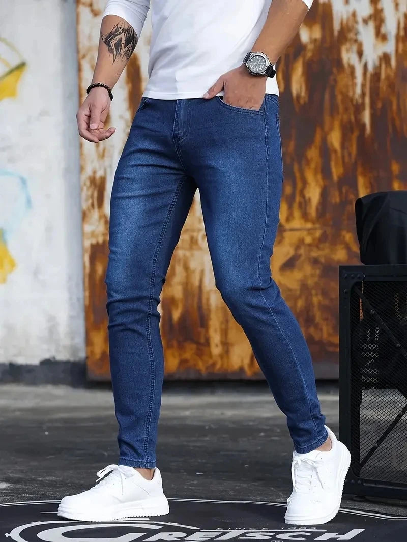 Man Pants Washing Zipper Stretch Jeans Classic Casual Slim Fit Trousers Male Plus Size Denim Pencil Pants Skinny Jeans for Men