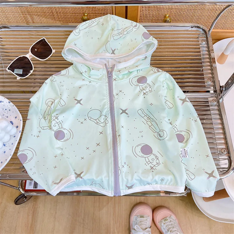 Children's Sunscreen Jackets Summer Breathable Coats for Boys Girls Cartoon Print Kids Windbreakers Toddler Outfits Baby Clothes