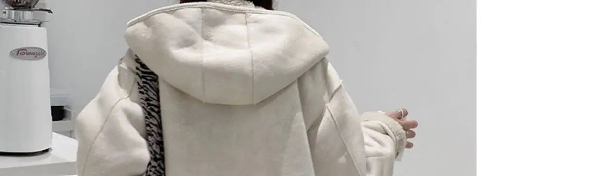 Lamb Wool Coat Women Parkas Thick Warm Coats Korean Solid Single Breasted Hooded Loose Tops Jacket Splice Regular Winter