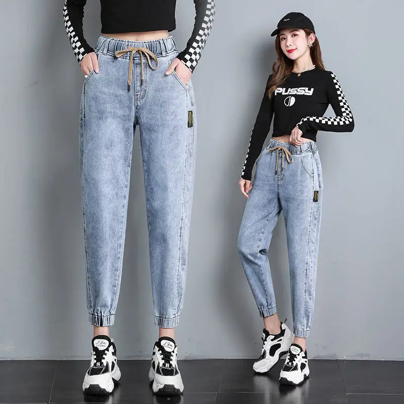 Sarouel vintage taille haute pour femme, jean longueur cheville, jean mom, pantalon en denim pour femme, vêtements, jean taille haute