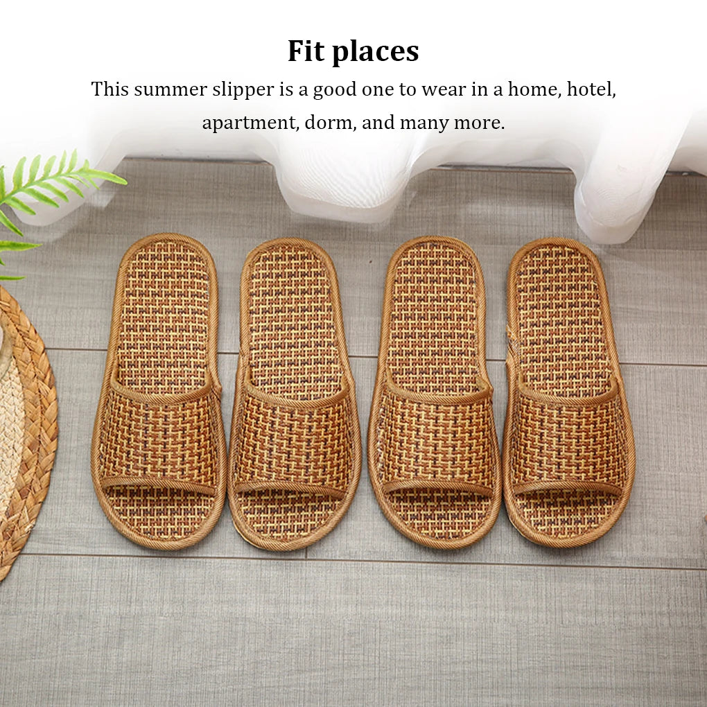 1 Pair Hotel Indoor Bamboo Slipper Women Men Casual Open Toe Sandal