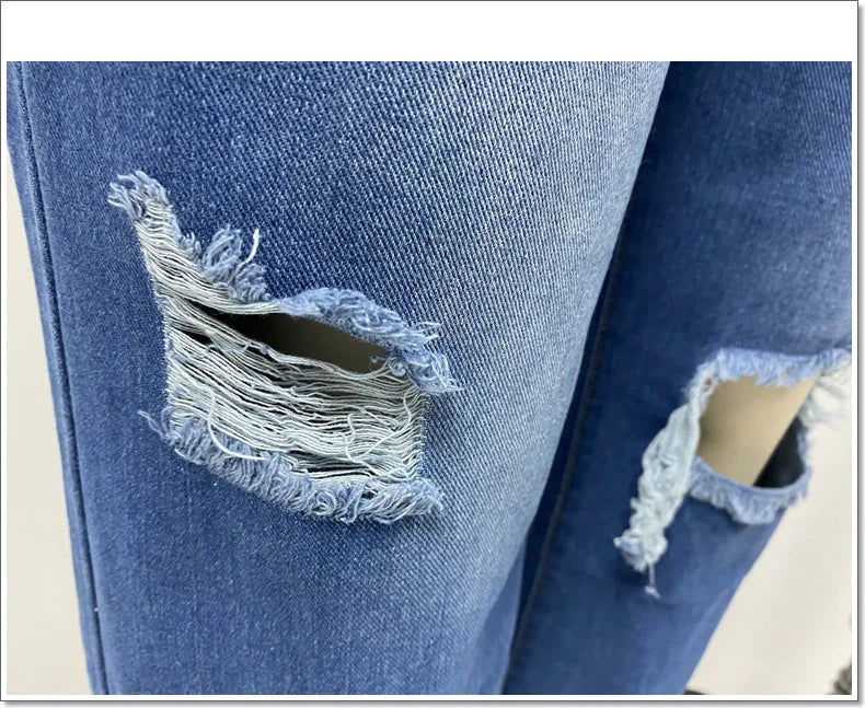 Pantalones vaqueros de mujer, de pierna ancha, de mezclilla, de cintura alta, con cremallera, con agujeros, bolsillos, estilo urbano, hasta los tobillos, primavera 2024