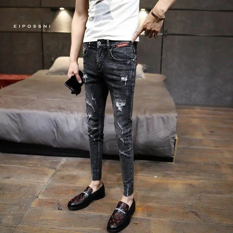 Spring Summer Work Wear Men Luxury Casual Fashion Korean Style Clothes Hip-hop Jeans Slim Japanese Streetwear Beggar Feet Pants