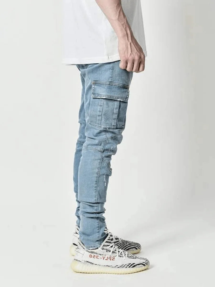 New Spring New Hot Sale Stretch Men's Jeans Fashion Trendy Casual Knee Wear-Resistant Comfortable Zipper Feet Skateboard Pants