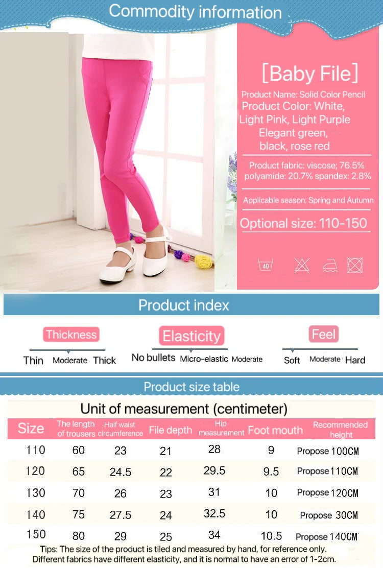 1pcs Spring Summer Girl Pencil Pants Elastic Thin Baby Legging Slim Fit Children's Leggings Autumn Kids Imitation Jeans Trousers