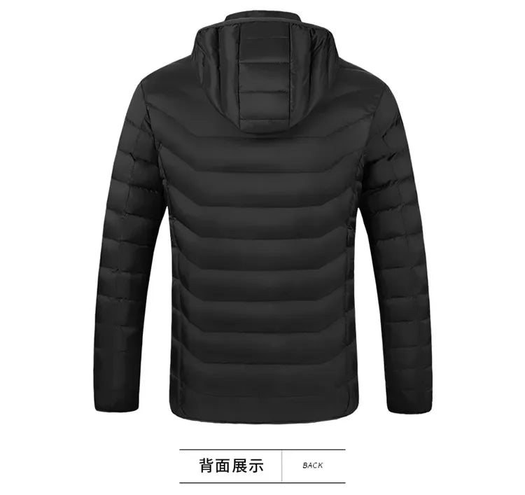 2023 NWE Men Winter Warm USB Heating Jackets Smart Thermostat Pure Color Hooded Heated Clothing Waterproof Warm Jackets