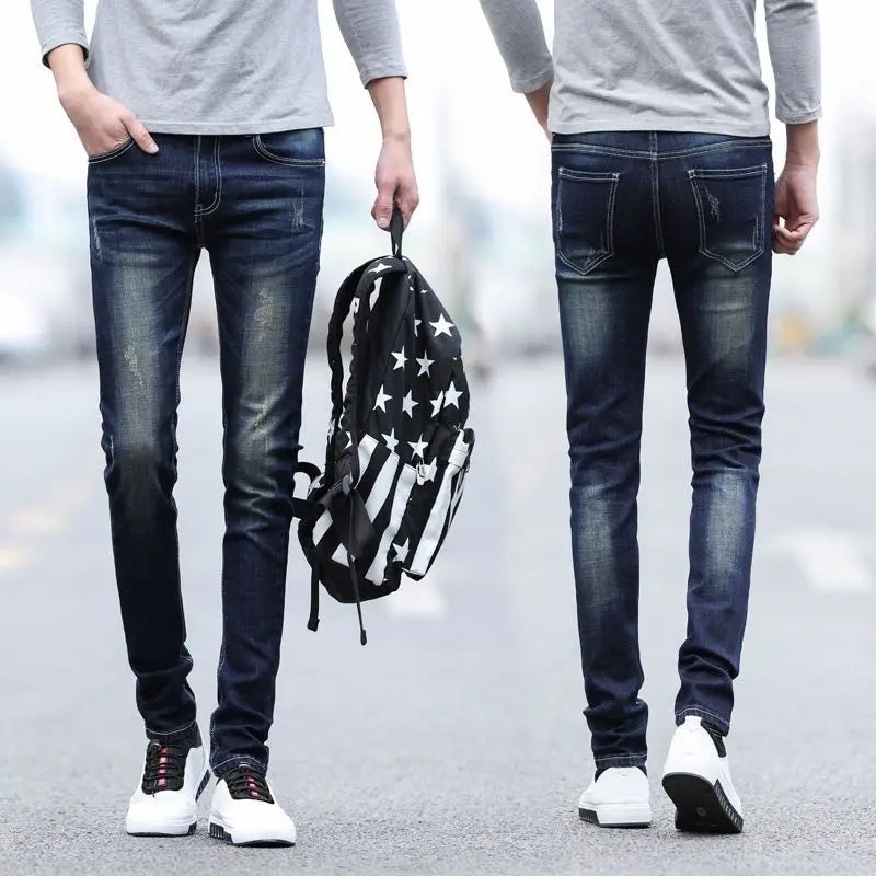 Pantalones vaqueros de diseño de primavera y otoño para hombre, estilo coreano, estilo boy friend, de algodón, elásticos, ajustados e informales.