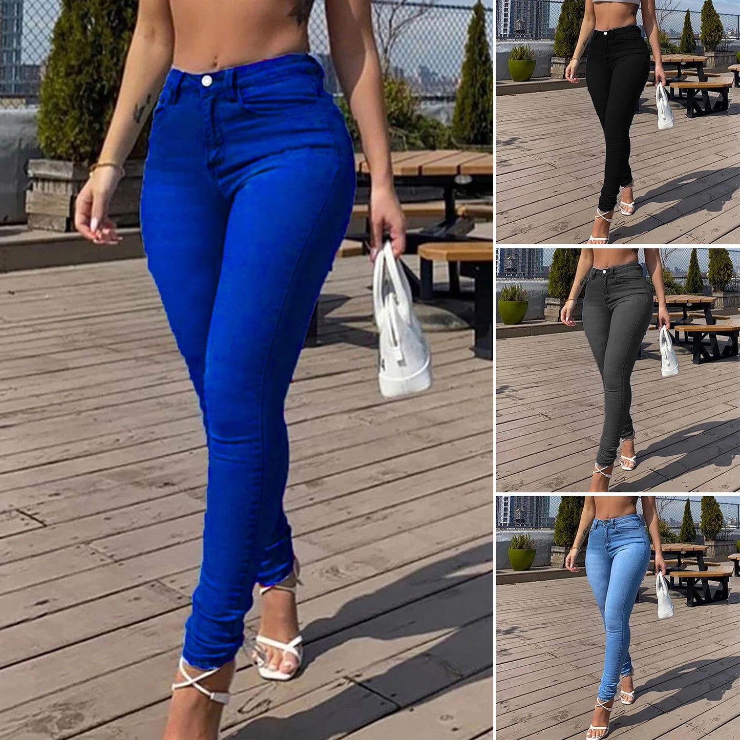 Pantalones vaqueros de cintura alta para mujer, ajustados, informales, de oficina, con realce de glúteos, elásticos, para primavera y verano 2024